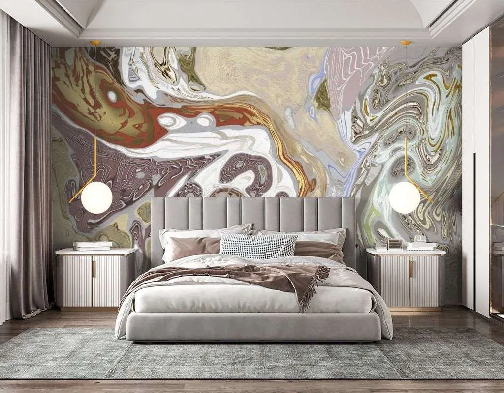 Фотообои в интерьере флюид арт серая акварель  13-605 фото