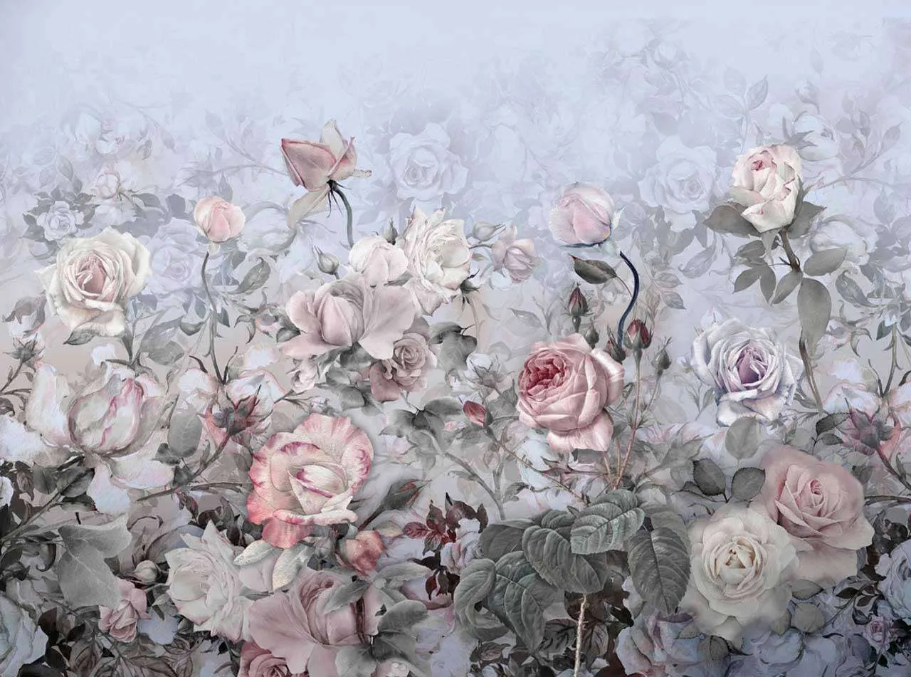 Фотообои в интерьере розы серые  7-994 фото