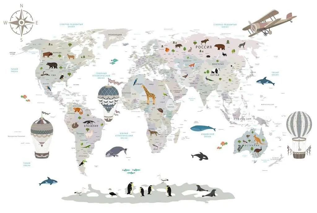 Фотообои в интерьере серая карта на белом фоне  14-184 фото