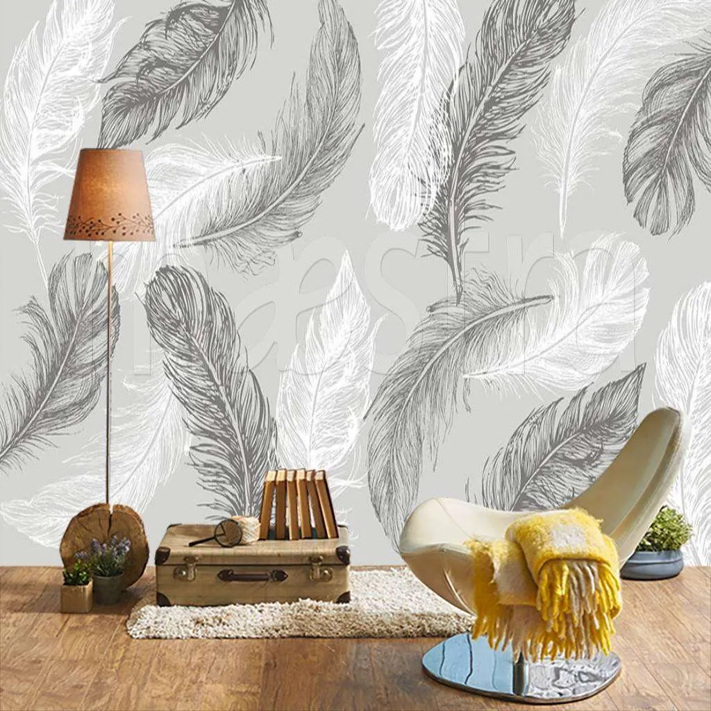Фотообои в интерьере перо серое  15-500 фото