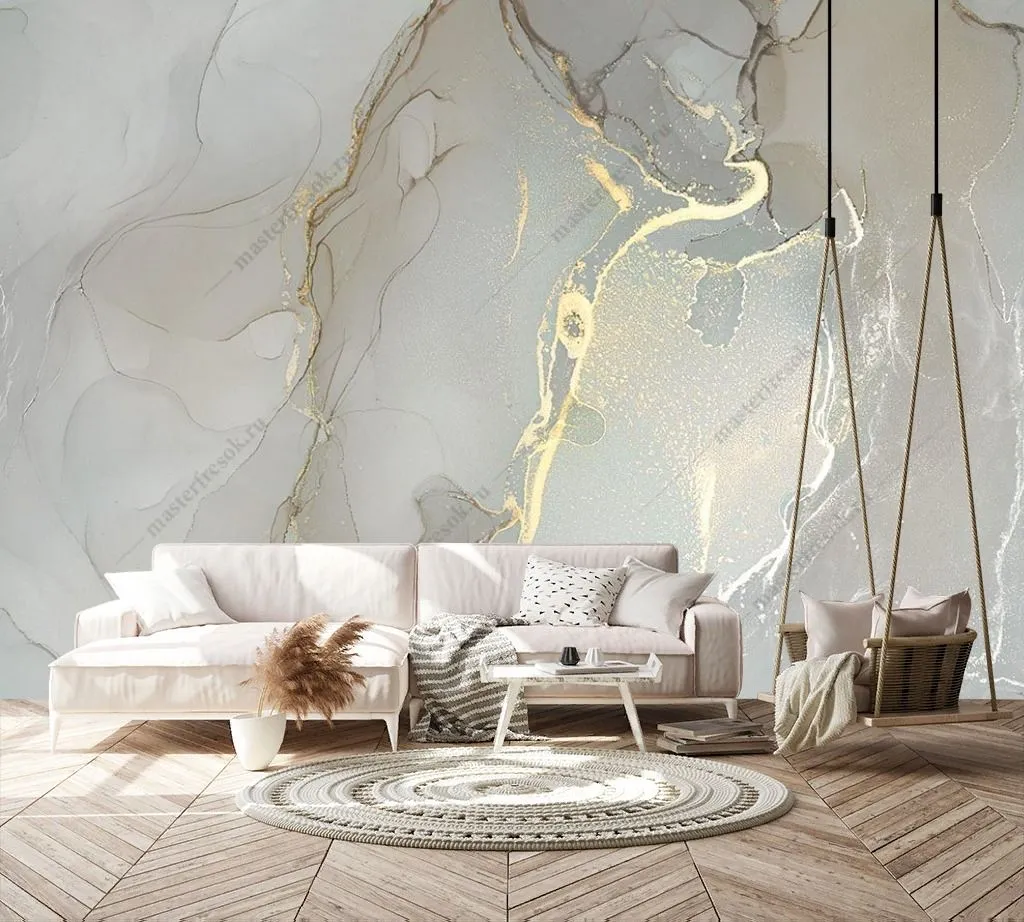 Фотообои в интерьере серый флюид с золотом  9-1439 фото