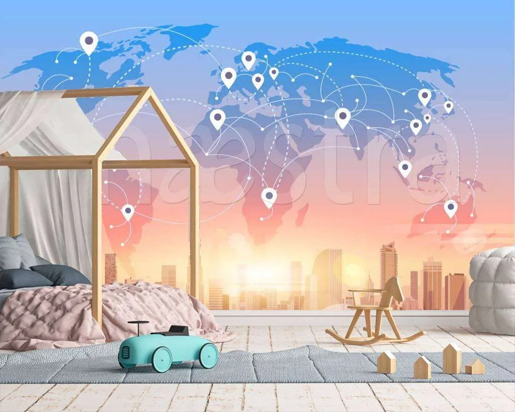 Фотообои в интерьере карта мира силуэт  12-515 фото