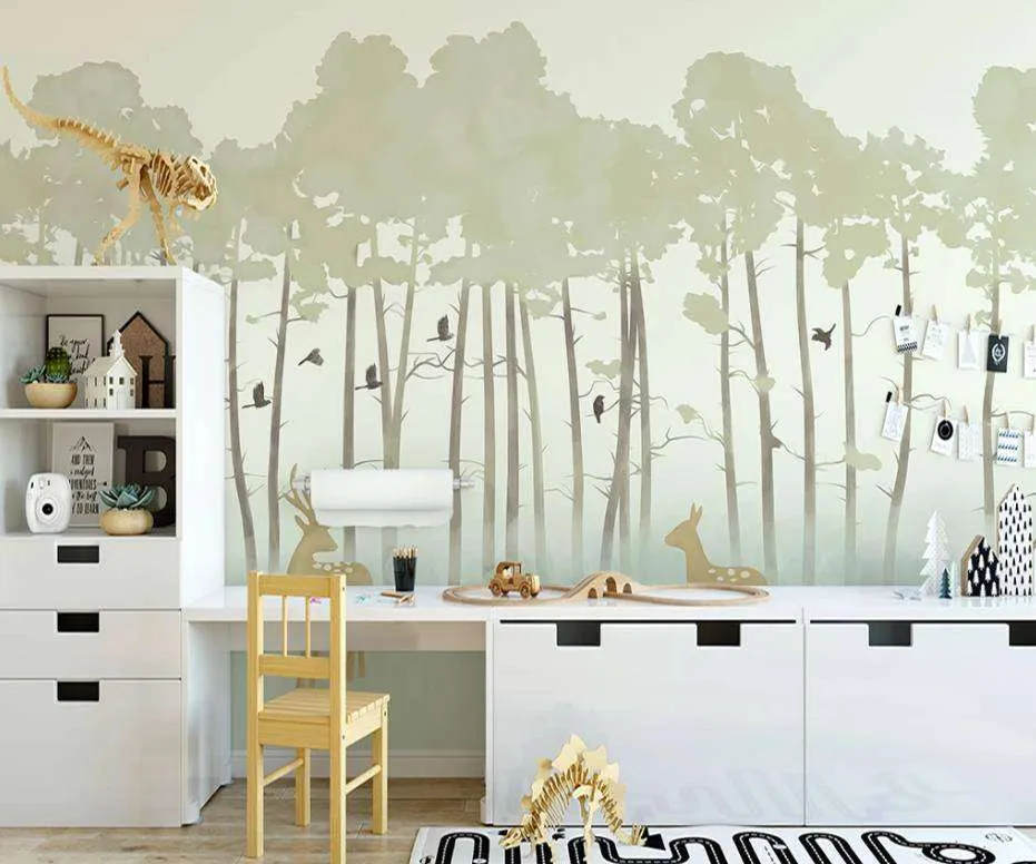 Фотообои в интерьере сказочный лес с оленями  15-293 фото