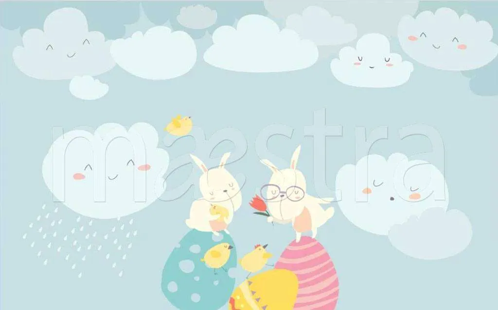 Фотообои в интерьере зайки в облаках  15-173 фото