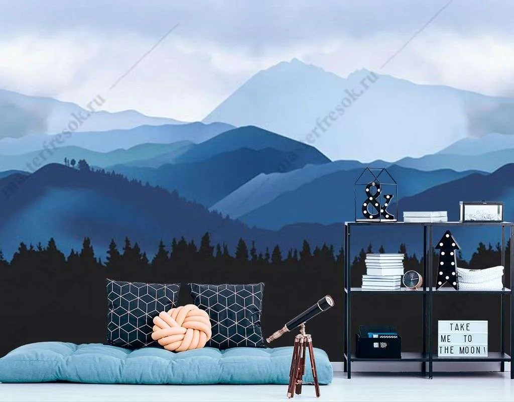 Фотообои в интерьере голубые горы  14-420 фото