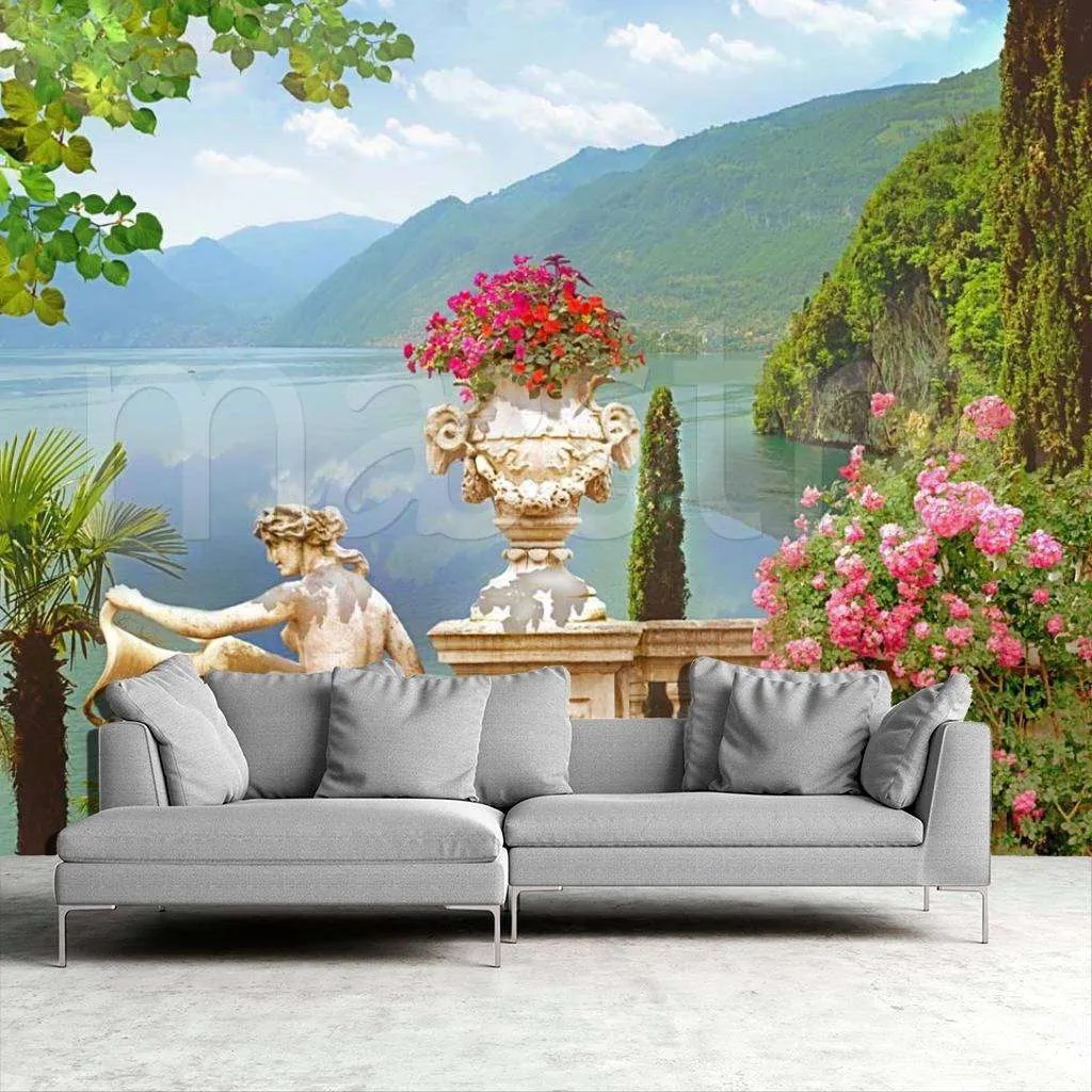 Фотообои в интерьере вид на озеро с балкона  5-005 фото