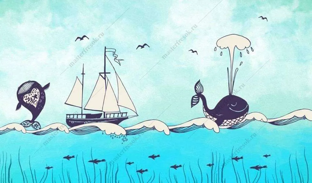 Фотообои в интерьере киты в море  16-016 фото