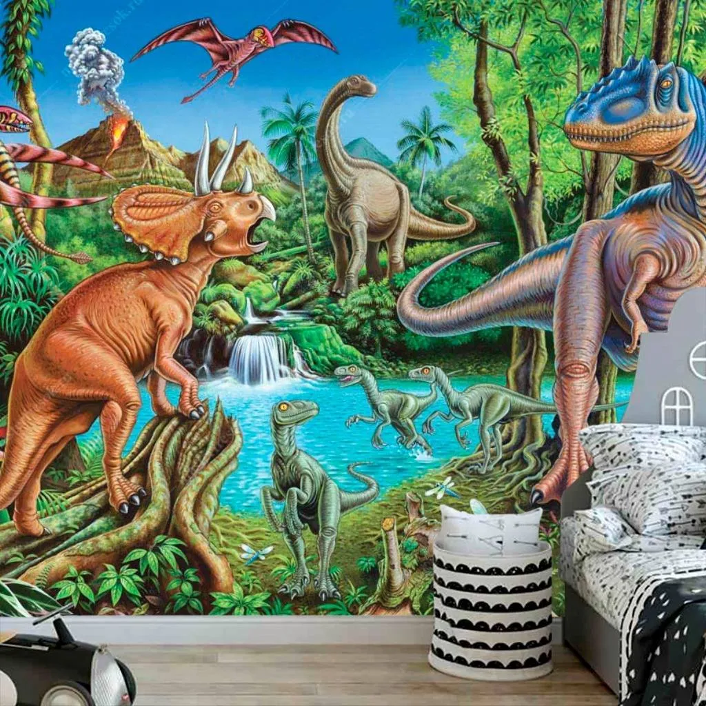 Фотообои Динозавры рядом с вулканом  8-304