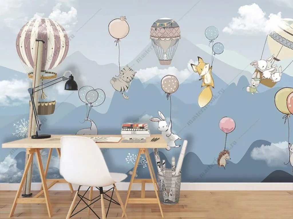 Фотообои в интерьере летающие зверята  12-1464 фото