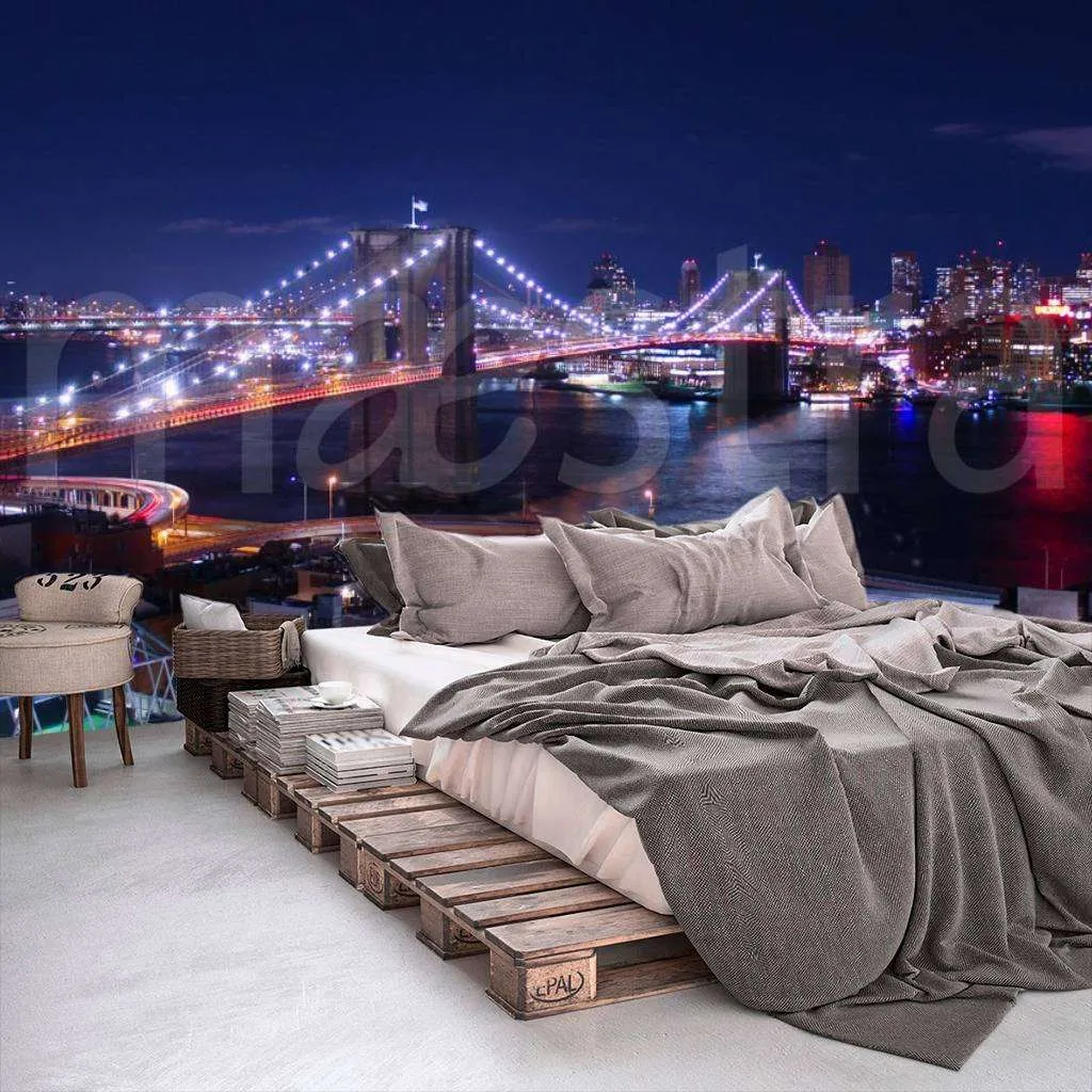 Фотообои в интерьере ночной бруклинский мост в синеве  9-848 фото