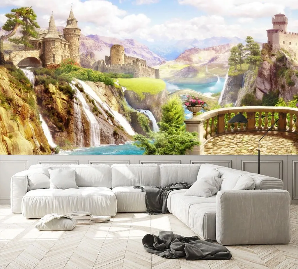 Фотообои в интерьере балкон с видом на замок  19-0045 фото