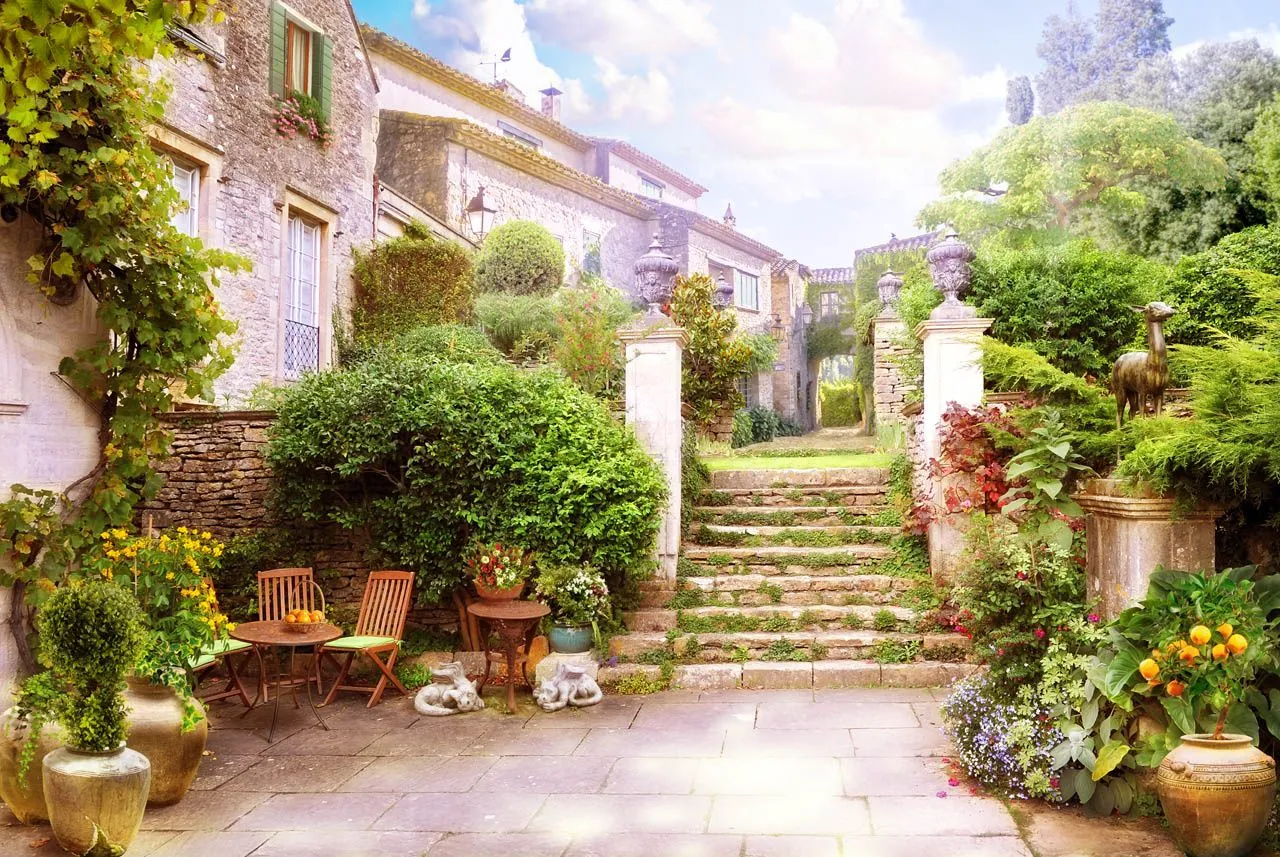 Фотообои в интерьере терраса возле дома с лестницей  19-0060 фото