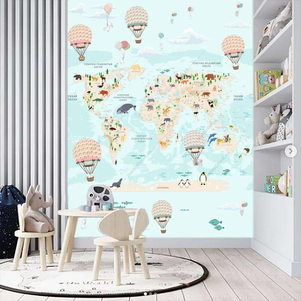 Фотообои в интерьере детская карта с шарами  12-992 фото