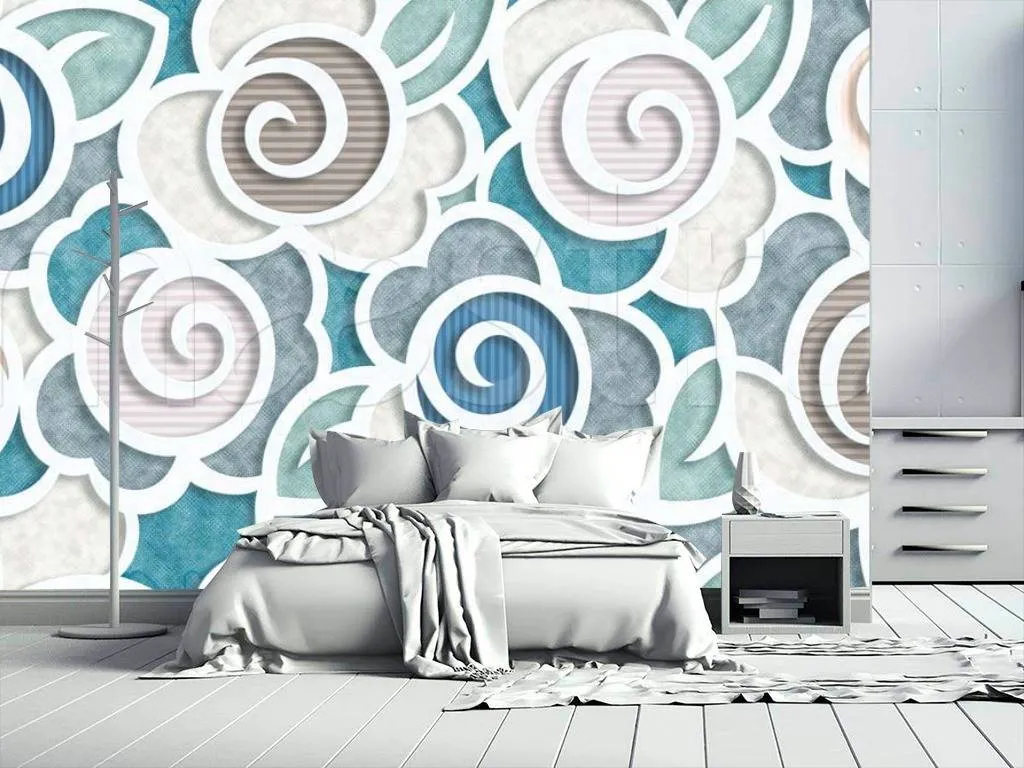 Фотообои в интерьере орнамент из 3д цветов  10-473 фото