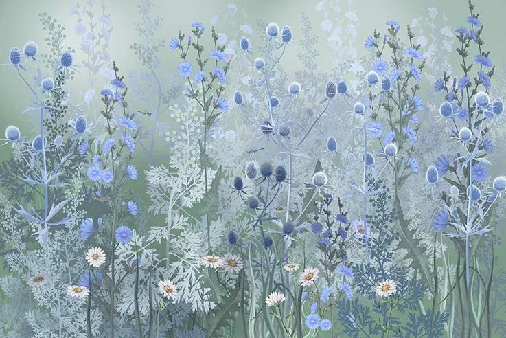 Фотообои в интерьере полевые цветы на сером фоне  13-626 фото