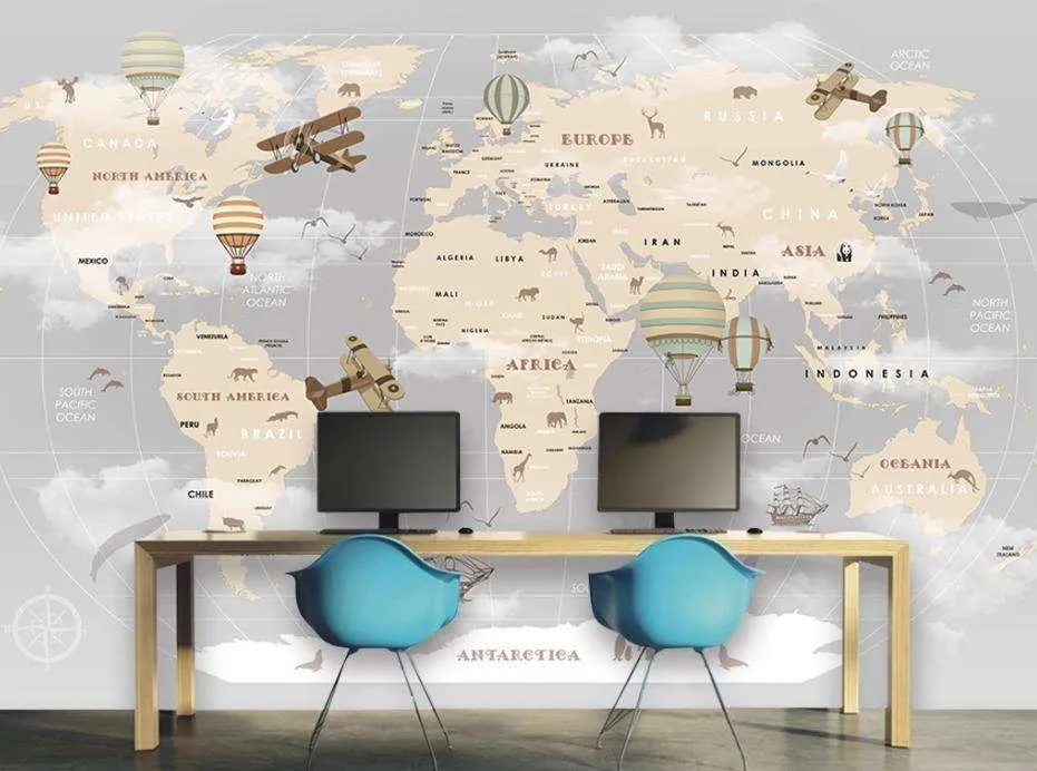 Фотообои в интерьере карта мира с кораблями  15-092 фото