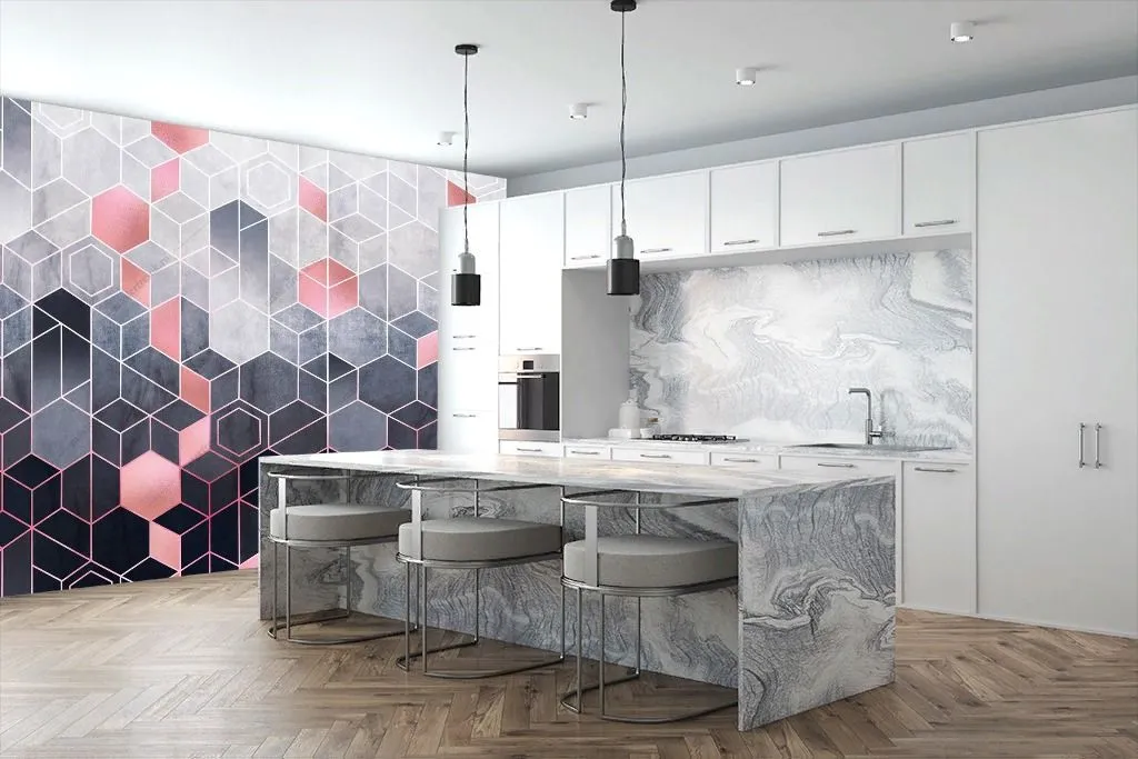 Фотообои в интерьере розовые соты  9-1347 фото