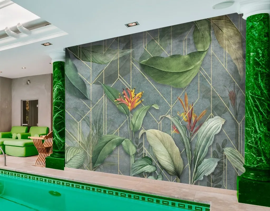 Фотообои в интерьере тропики в геометрии  9-1646 фото