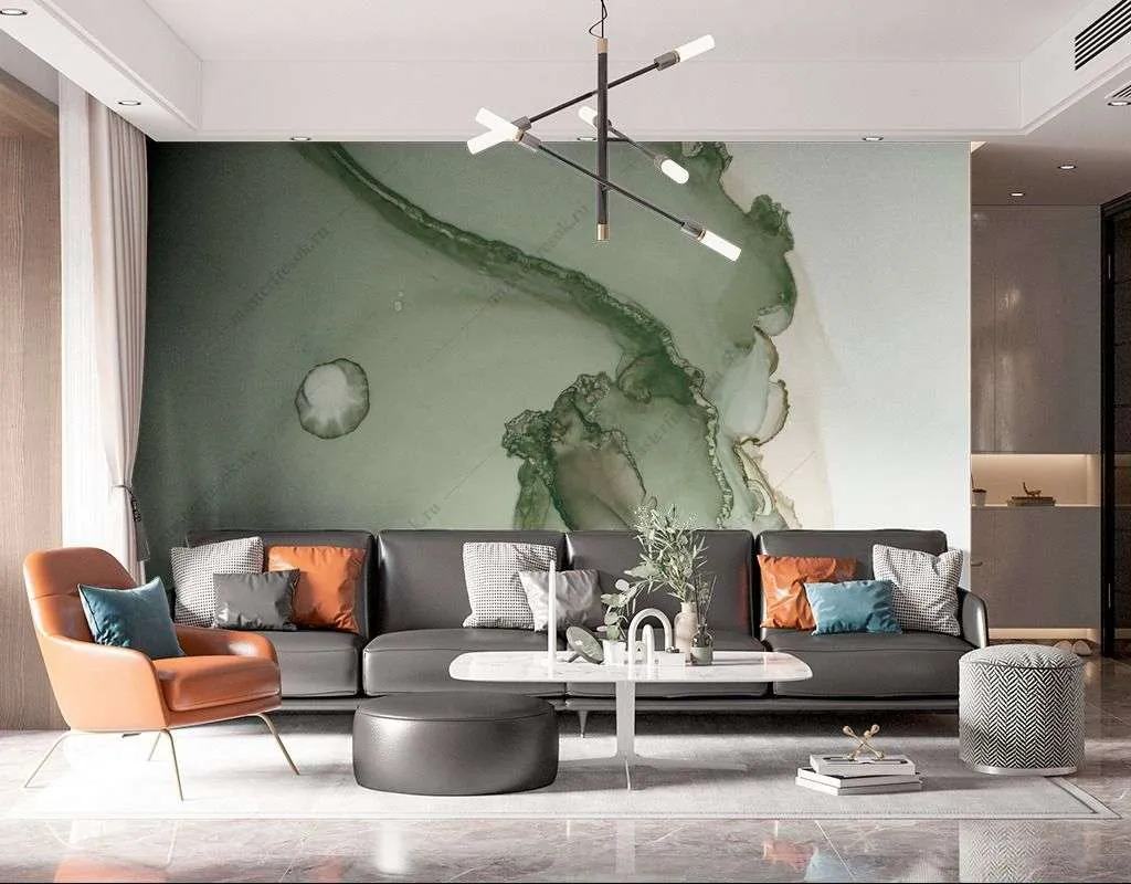 Фотообои в интерьере зеленый акварельный фон  9-1563 фото