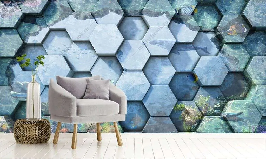 Фотообои в интерьере океан 3д  10-932 фото