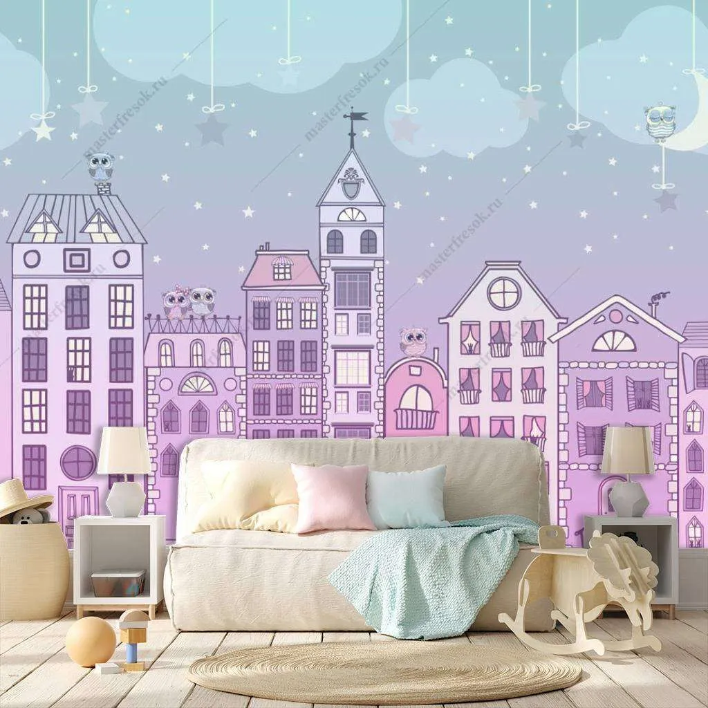 Фотообои в интерьере домики в ночи  13-159 фото