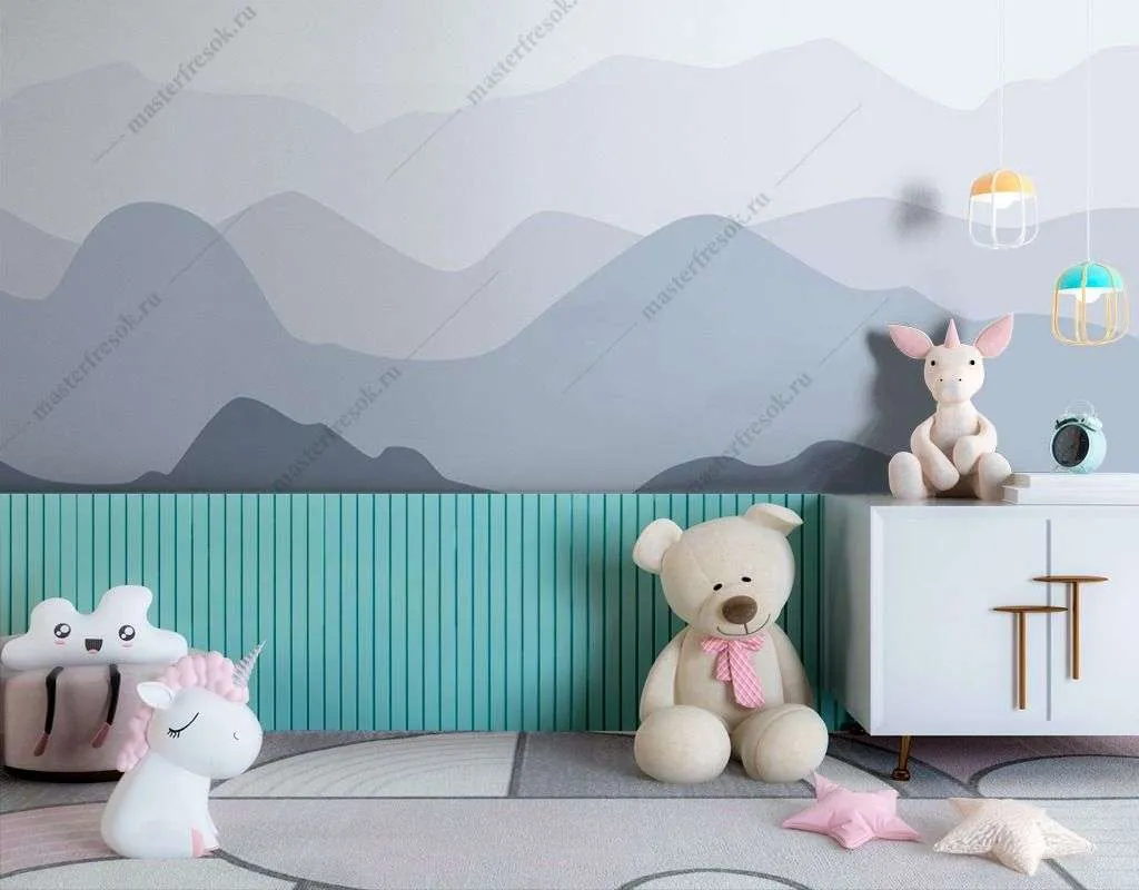 Фотообои в интерьере серо-голубые холмы  14-472 фото