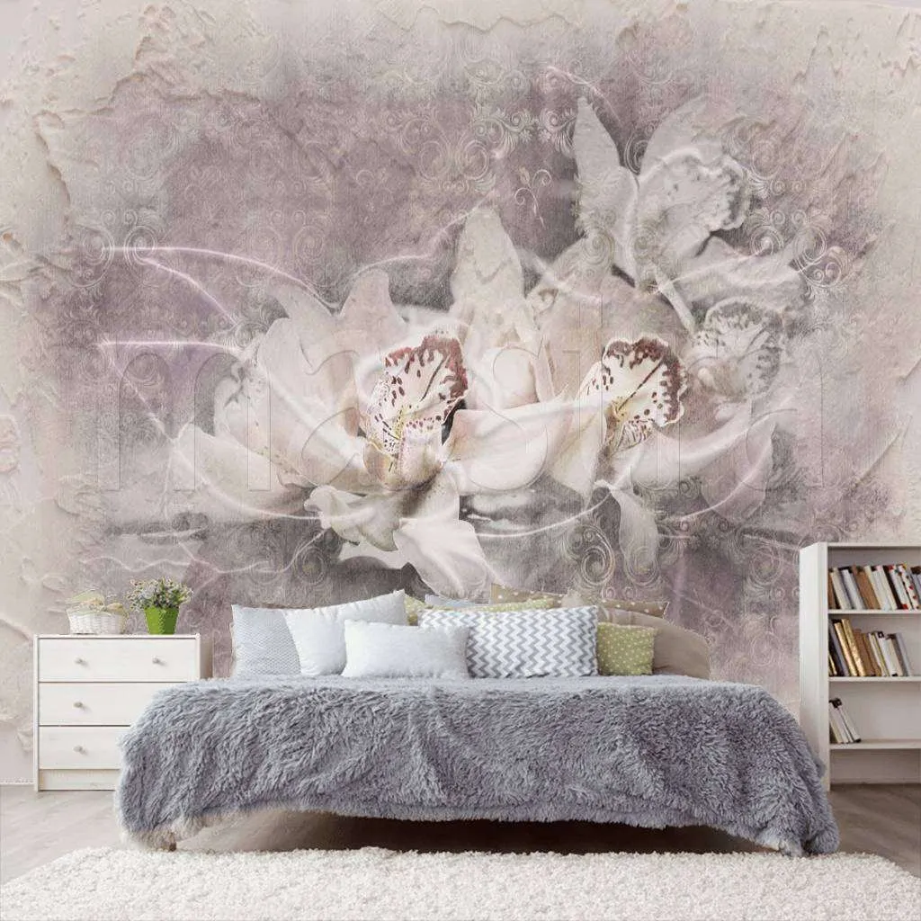 Фотообои в интерьере светлые орхидеи 3д  7-680 фото