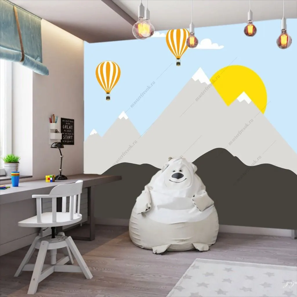 Фотообои в интерьере солнце за холмами  14-559 фото