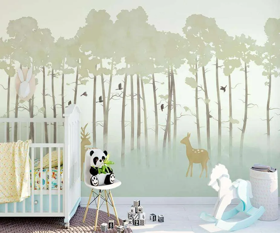 Фотообои в интерьере сказочный лес с оленями  15-293 фото