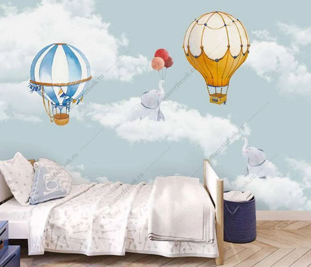 Фотообои в интерьере слоненок с шариком  16-005 фото