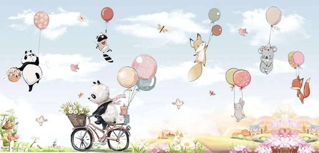 Фотообои в интерьере панда на велосипеде  12-946 фото