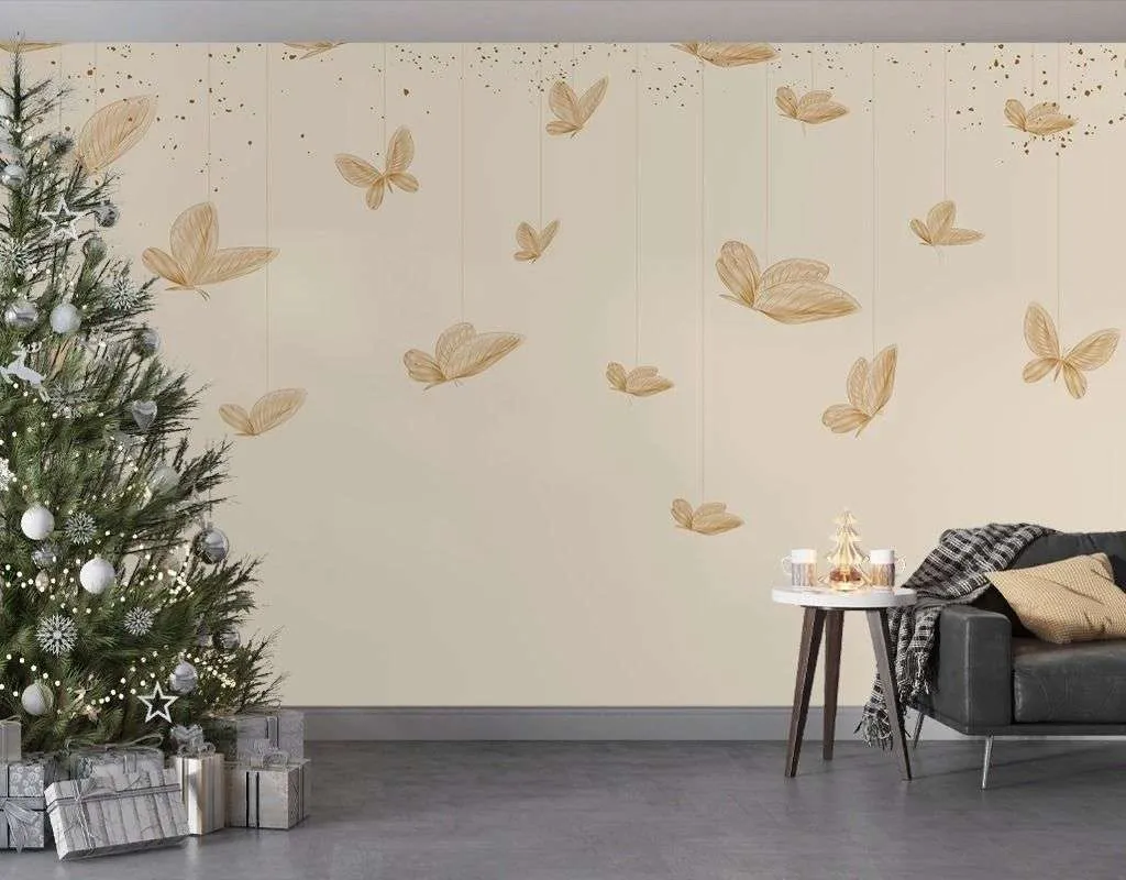 Фотообои в интерьере бабочки на бежевом  9-2110 фото
