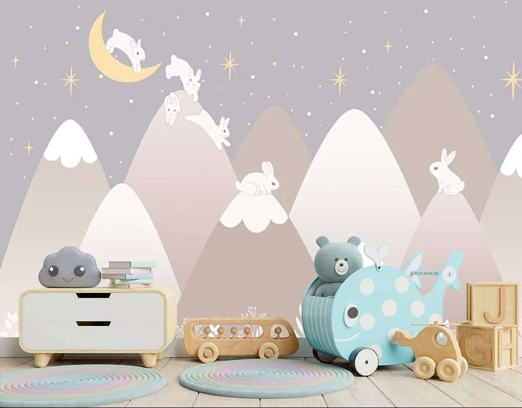 Фотообои в интерьере зайки на вершинах гор  12-1639 фото