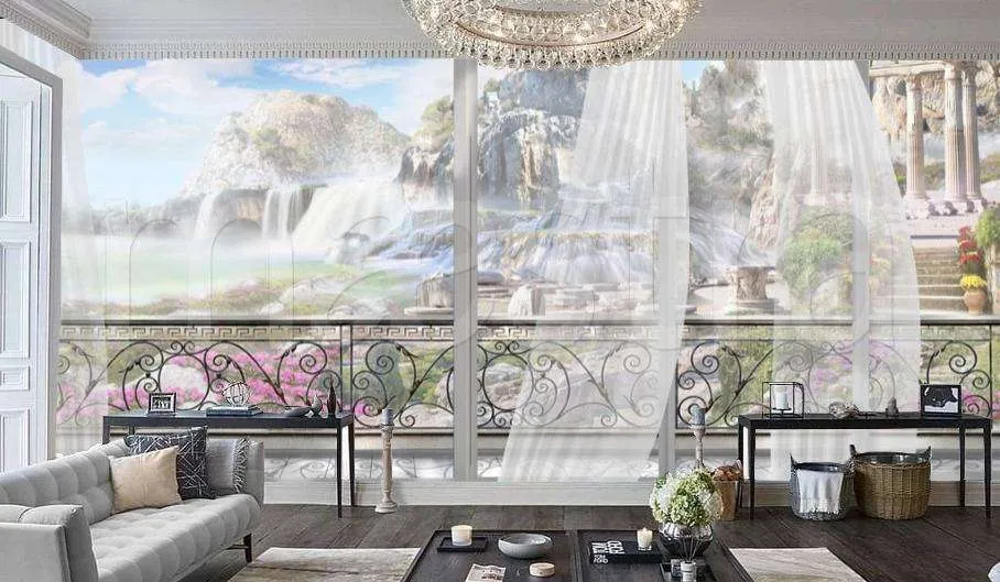 Фотообои Бесшовные обои на стену:  Балкон с видом на горы. Артикул: 7-653  