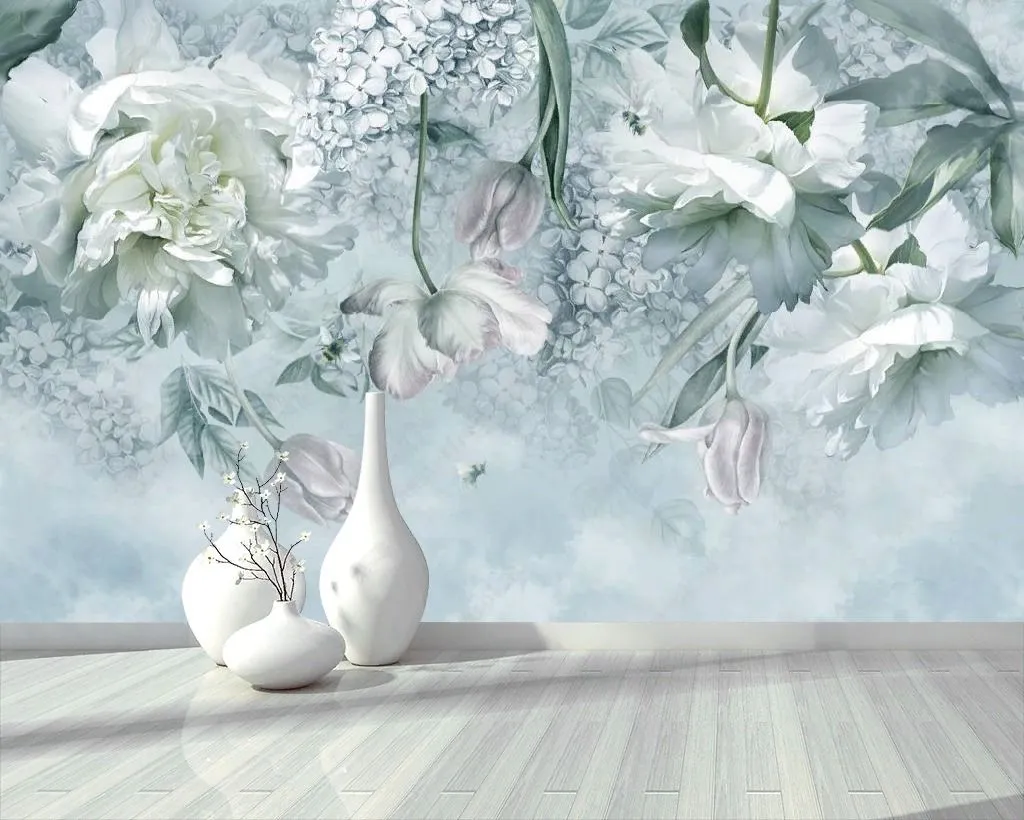 Фотообои в интерьере пионы и тюльпаны  13-195 фото