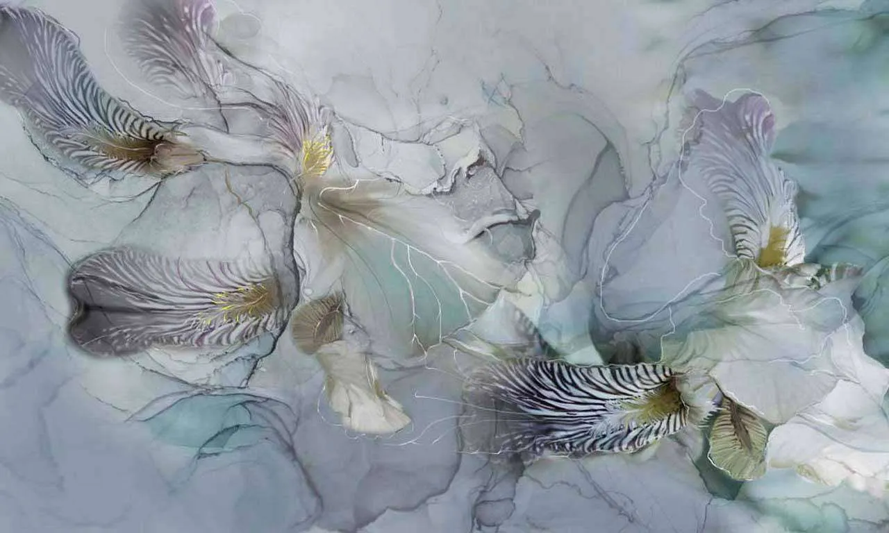 Фотообои в интерьере листья абстрактного типа в светлых тонах  7-858 фото