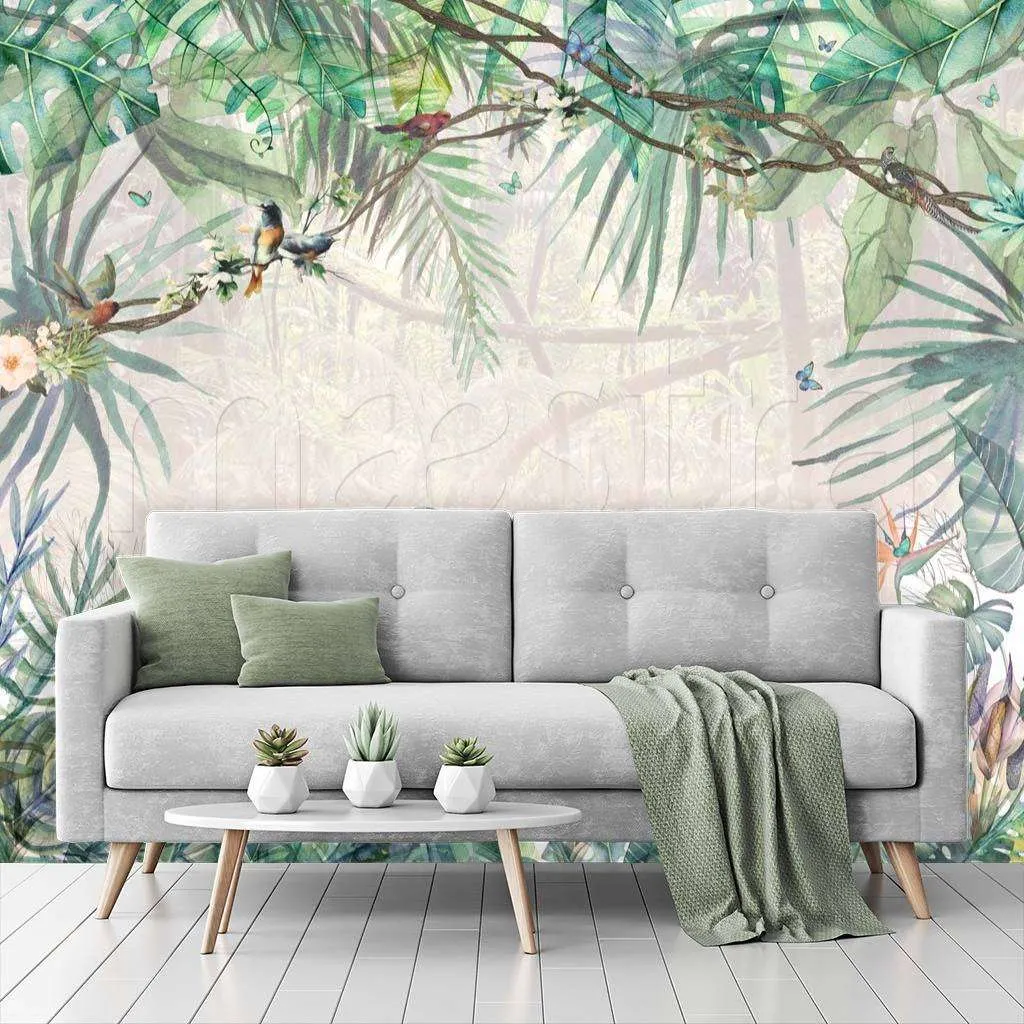 Фотообои в интерьере папоротники  7-789 фото