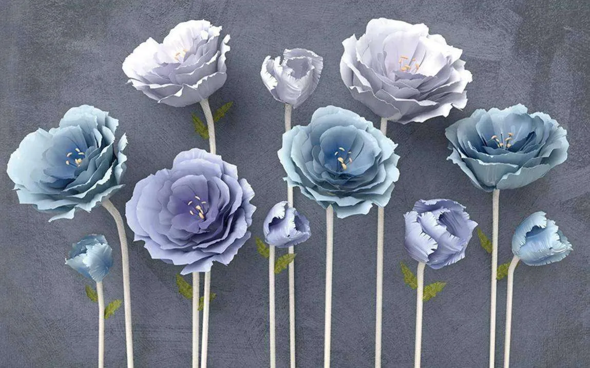 Фотообои в интерьере цветы стереоскопические голубые  15-405 фото