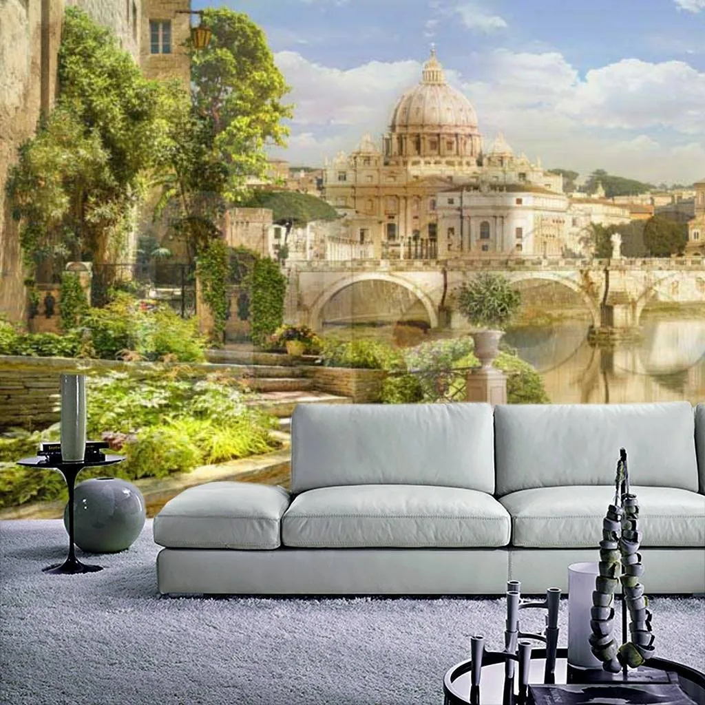 Фотообои в интерьере 3д панорама с видом на город  7-236 фото