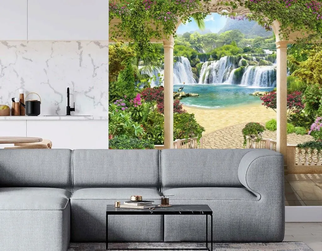 Фотообои в интерьере арка к водопаду  9-1920 фото
