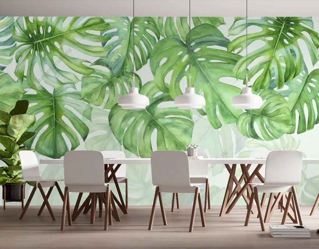 Фотообои в интерьере листья монстеры  9-1667 фото