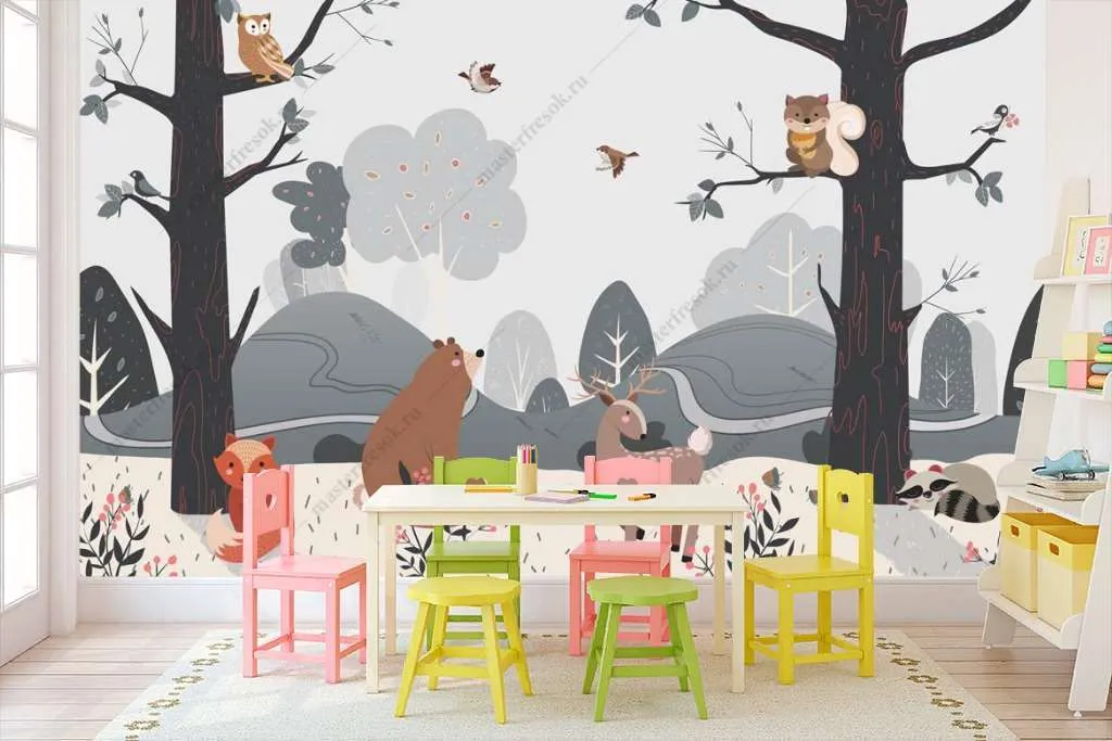 Фотообои Бесшовные обои на стену:  Животные в лесу. Артикул: 14-251  