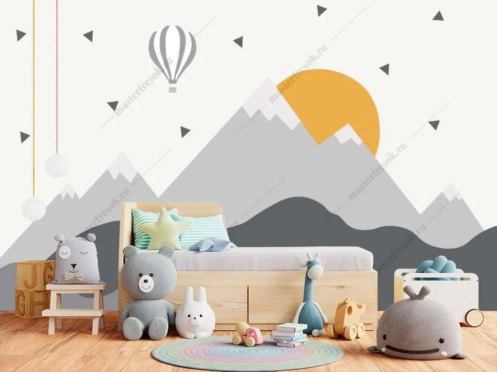 Фотообои в интерьере восход солнца в серых горах  12-1321 фото