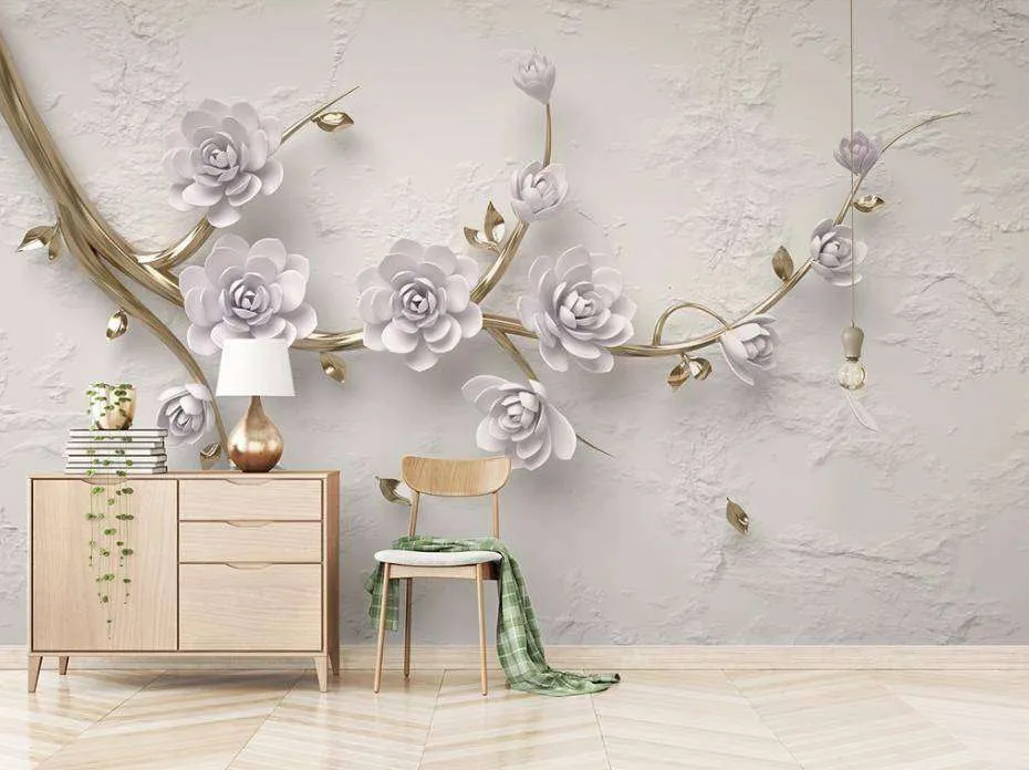 Фотообои в интерьере 3д ветка с сиреневыми цветами  15-371 фото