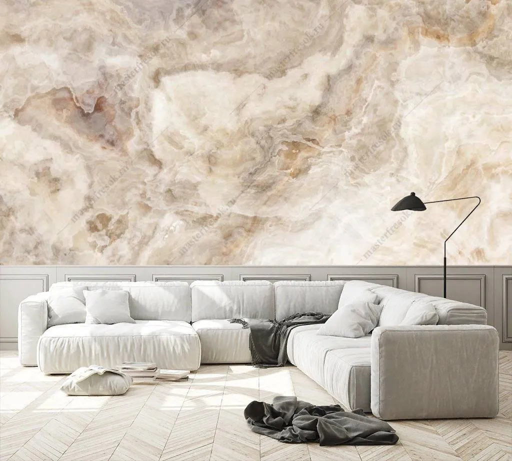 Фотообои в интерьере флюид арт мрамор бежевый  9-1001 фото