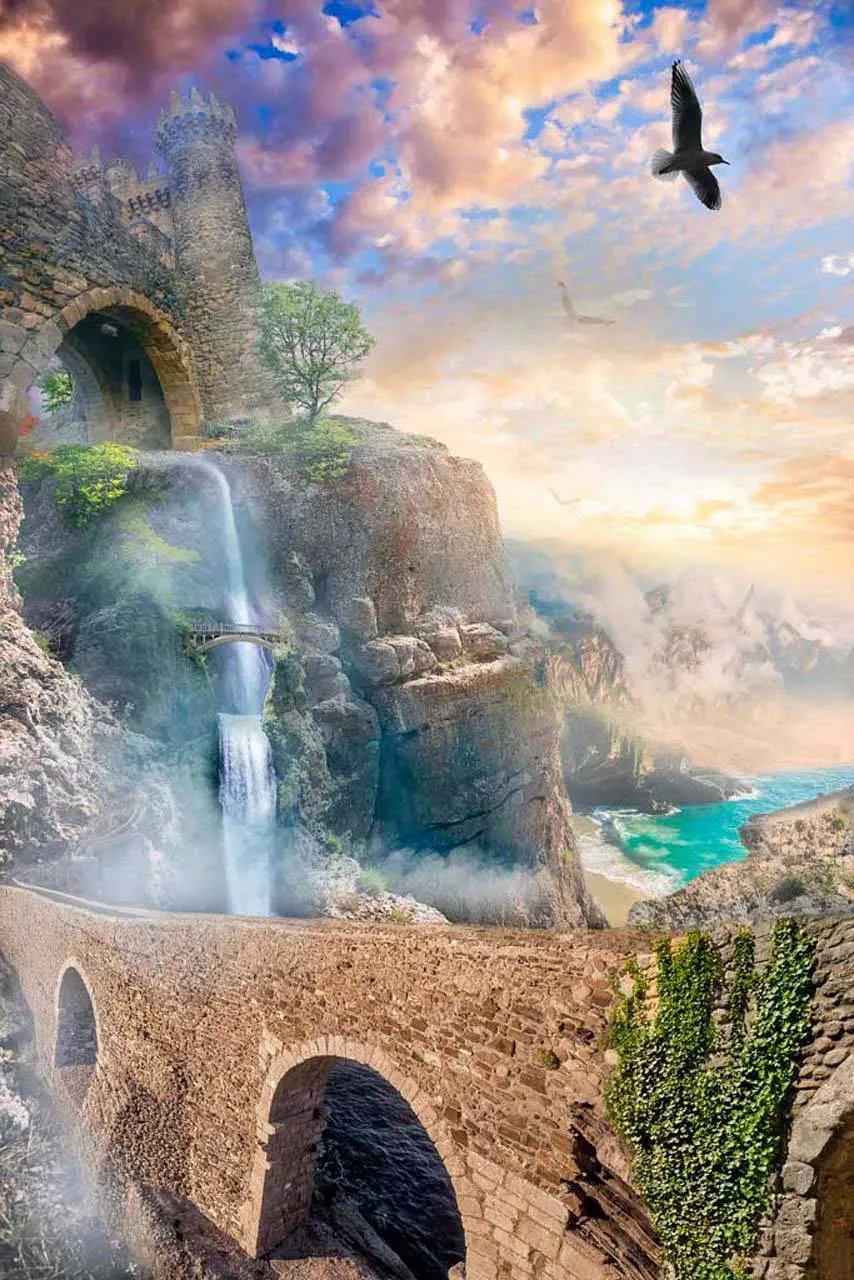 Фотообои в интерьере водопад в скалах  7-044 фото