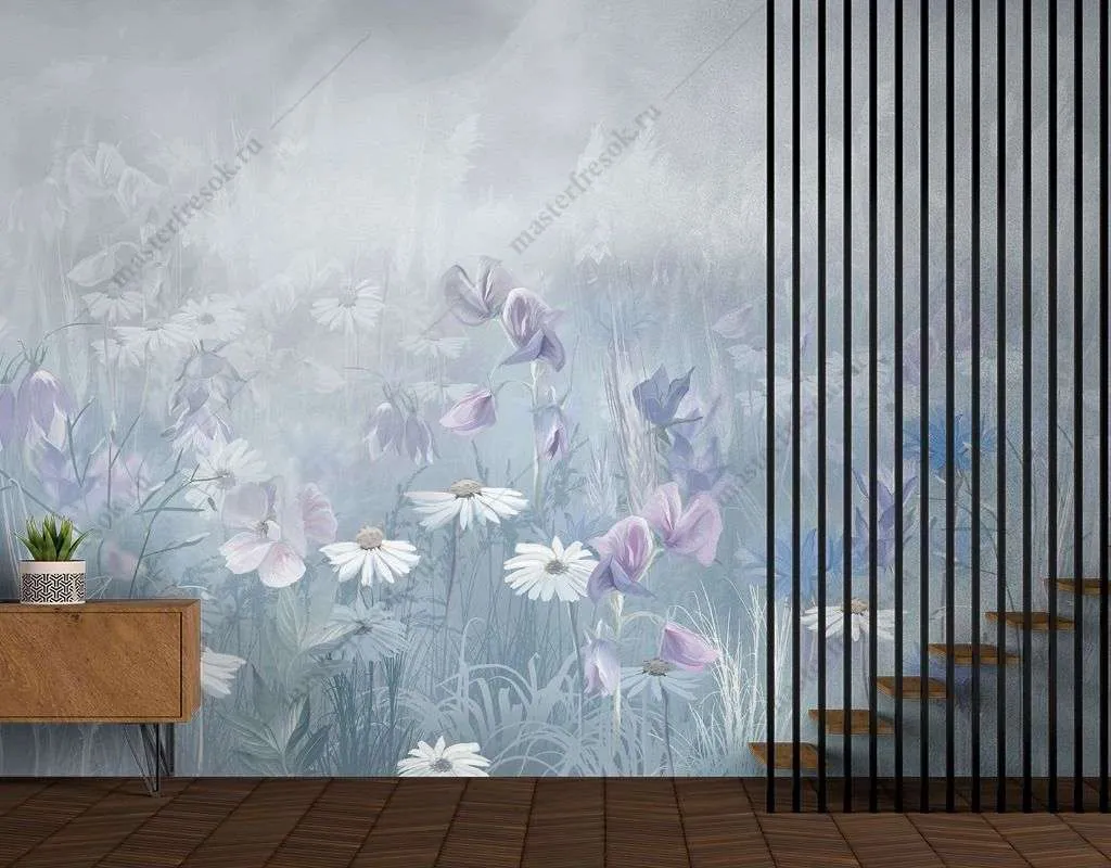 Фотообои в интерьере цветочная поляна  13-382 фото