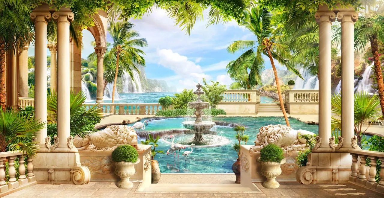 Фотообои в интерьере фонтан во дворце  19-0017 фото