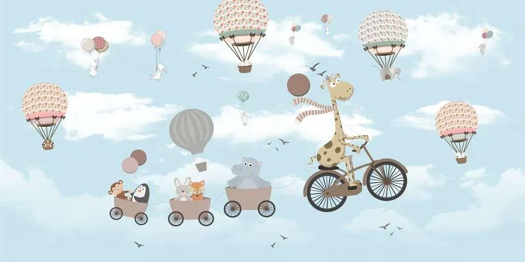 Фотообои в интерьере веселые зверята на велосипеде  12-1196 фото