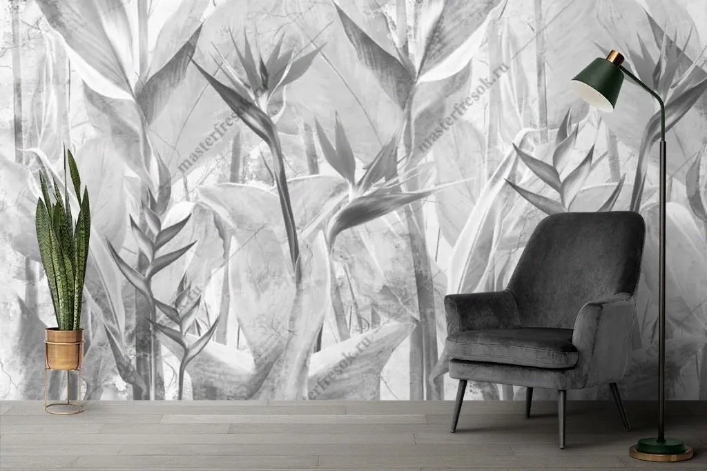 Фотообои Черно-белые тропические листья  10-959